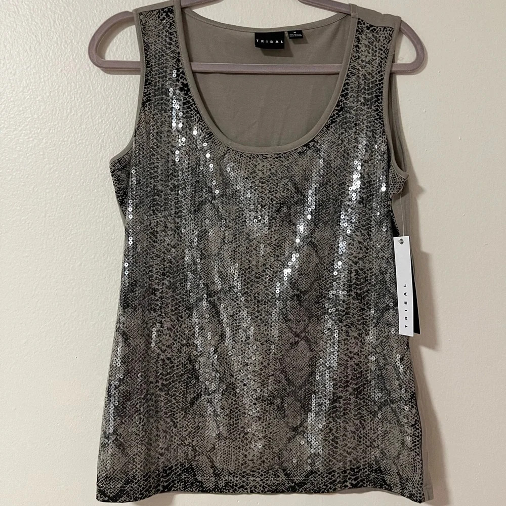 NWT Sequin Snakeskin Tank by Tribal Animal Print Sleeveless Size Medium Party